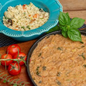 Frigideira de siri ao forno com arroz branco
